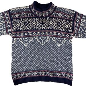 Vtg Norwear Icelandic Wool Sweater Classic Fair Isle Pewter Clasps Mens M Nordic